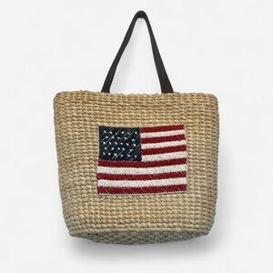 Straw Tote Bag with American Flag
